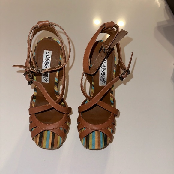 Naughty Monkey *Aztec* tan leather 70s style platform boho sandals 7 - Picture 4 of 10